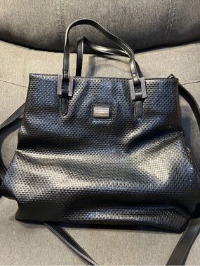 vintage Y2K Perry Ellis America Black Woven Satchel Tote Bag vegan